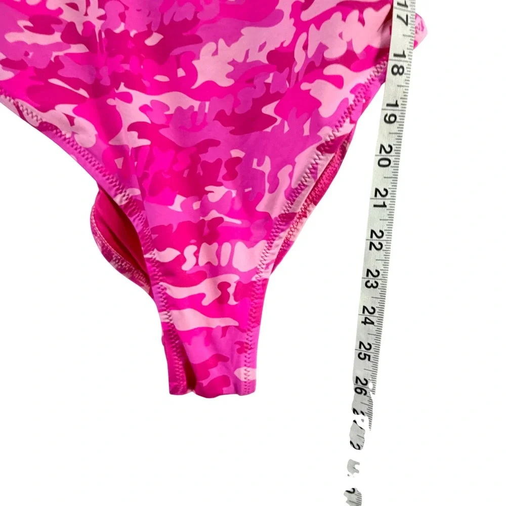 Skims Signature Swim Scoop Neck One Piece Womens S Pink Camo Monogram Swimsuit